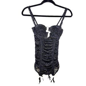 Victoria’s Secret Sexy Little Things Chemise Black Ruffles Ruched Lace Size 34B